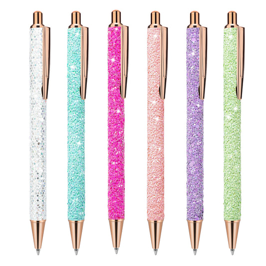 Molain 6 Pcs Bling Sparkly Metal Pens, Retractable Ballpoint Pens Cute Glitter 1.0mm Black Ink Fine Point Gift Writing Journaling Students Teachers Drawing Gift(Sequin Style), (543396_2-LYJ-1)