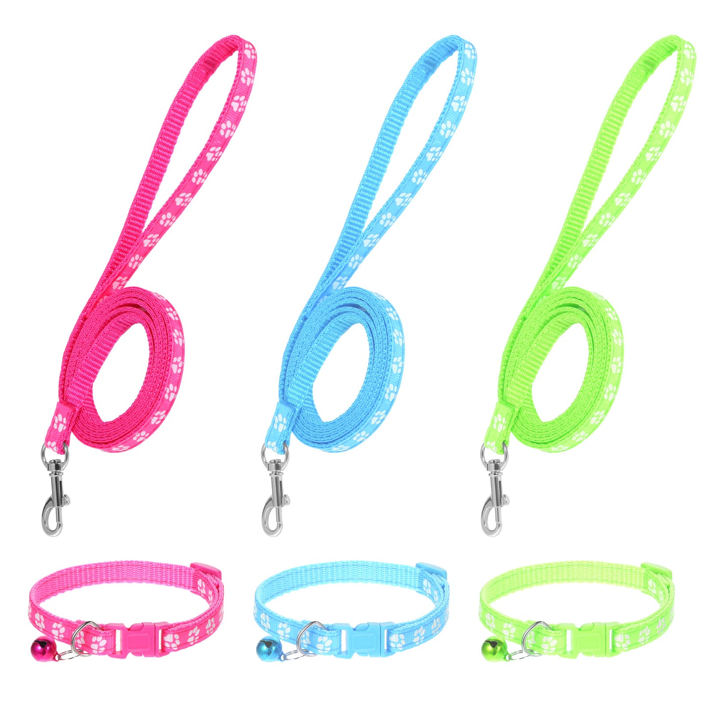 Giantree 3 PCS Dog Collar and Leash Set, Nylon Puppy Collar and Leash Set, Puppy Collars with Bell Paw Print, Quick Release Buckle Adjustable Training Rope for Small Dogs Pet Cat Kitten