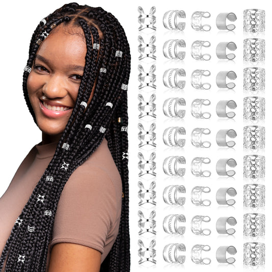 BOHUIZ 80Pcs Gold Hair Jewelry Dreadlock Beads Locs Accessories, Loc Jewelry for Hair Dreadlocks, Hairs Cuffs for Braids, Adjustable Hairs Rings Braid Clips Braid Accessories for Men Women(Silver)