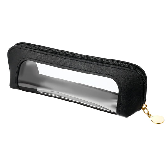 LXUEJIE 1 Pcs Clear Makeup Bag, Clear Pencil Case with Zipper, Double Sided Clearly Toiletry Bag for Women, PU Leather Clearly Makeup Brush Bags Traveling Compact Car Bags Small Make up Organizer