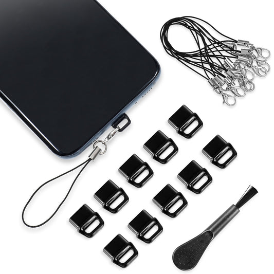 AOZUO 10pcs Dust Plug Cover, USB C Type C Dust Cover Anti Dust Plug Charging Port Protector Cap with Easy-Grip Tab Lanyard and Cleaning Brush Compatible with Most Mobile Phone Devices