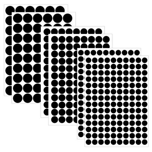 BOHUIZ 6 Sheets 580 Pcs Self-Adhesive Screw Hole Cover Stickers, 12 mm/15 mm/21 mm Black Screw Covers Caps Sticker PVC Waterproof Screws Cap Covers for Wall Cabinets Bookcase Desk Furniture Repairing