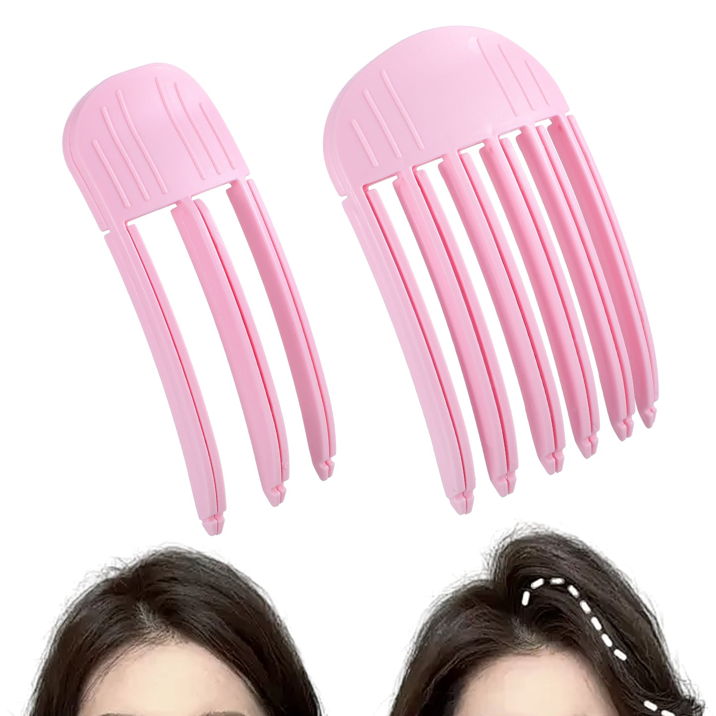Yuanchu 2Pcs Wind Shaping Styling Combs for Fluffy Bangs, High Crown Volume Tools Set 3/6 Teeth Puffy Lazy Hair Clip No-Trace Hair Root Curlers for Women Natural Voluminous Look
