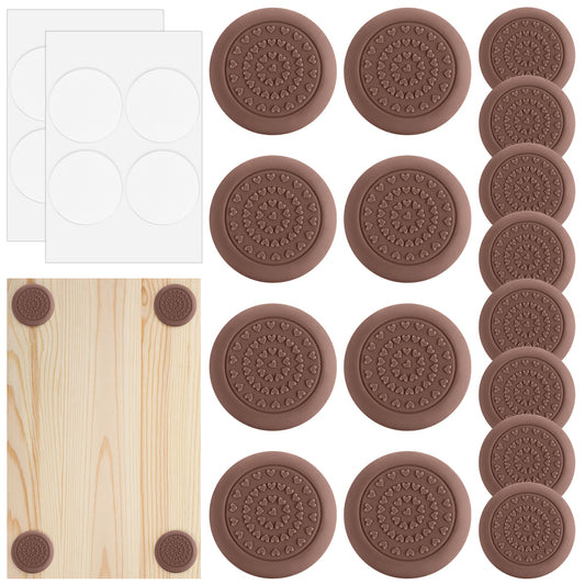 Amaxiu 16 Pcs Anti Slip Cutting Board Pads, Self-Adhesive Rubber Feet for Cutting Board Waterproof Shock Absorbent Noise Reducing Grips 2 Sizes 3cm/1.18in, 4cm/1.57in Brown
