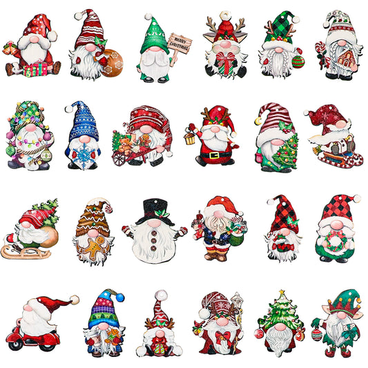 Andibro 24Pcs Christmas Gnome Ornaments, Xmas Wooden Hanging Ornaments Wood Hanging Decor for Christmas Tree Christmas Party Decorating Supplies Christmas Decoration