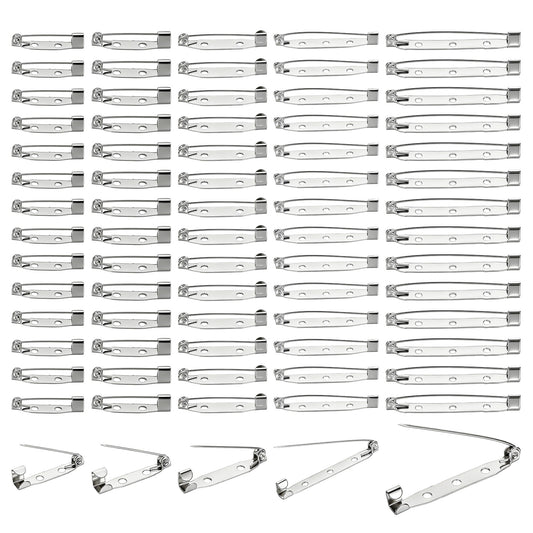 Cobee 100 Pcs Brooch Pin Backs For Crafts, 5 Sizes Safety Bar Pins Silver Pin Backings, Metal Locking Pins For Making Boutonniere Badge Name Tag Corsage Citation Bars DIY Locking Kit
