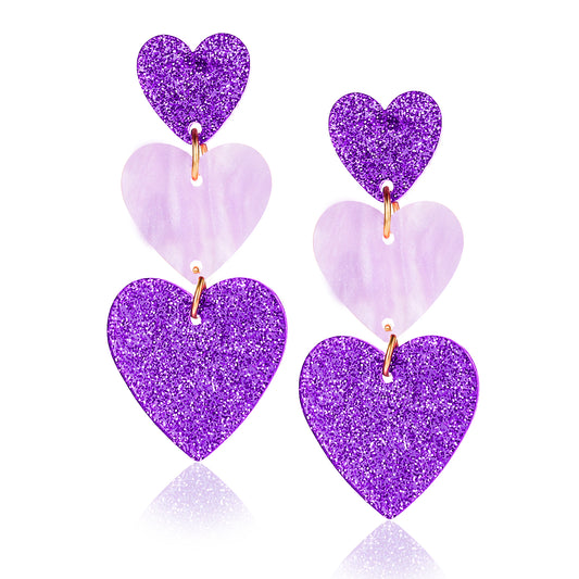 Amaxiu Purple Heart Earrings for Women, Heart Dangle Earrings Cute Hearts Dangle Earring Love Heart Earrings Gift for Her