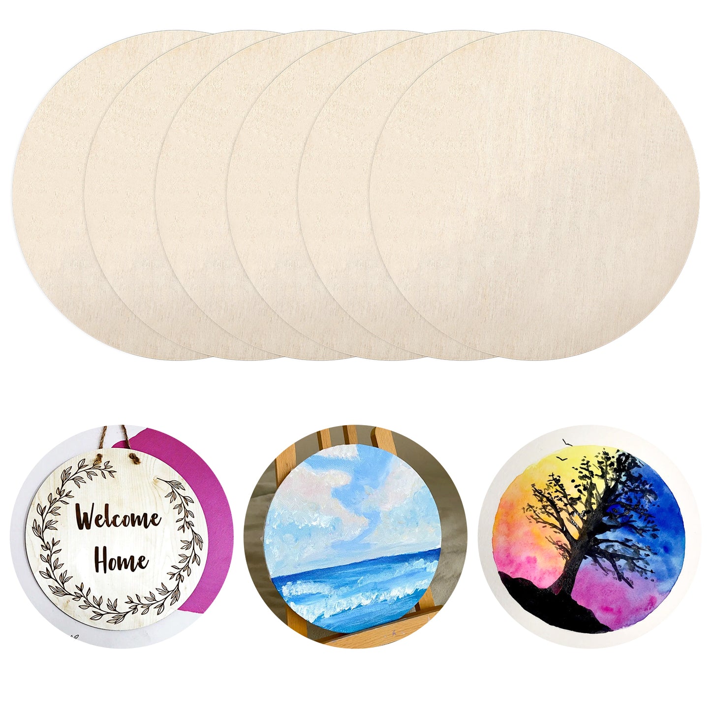 Giantree 12 Pack Wood Rounds for Crafts, 6 Inch Wood Rounds, Unfinished Wood Circles for Crafts, Round Wooden Discs for Crafts Painting, and Christmas Halloween Decoration (6)