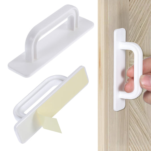 AOZUO 2pcs Self Adhesive Door Pull Handle, No Drill Cabinet Handles Sliding Door Handle Self Stick Pull Helper for Cabinet Closet Drawer Glass Sliding Shower Door, 3.9x1x1.26in(White)