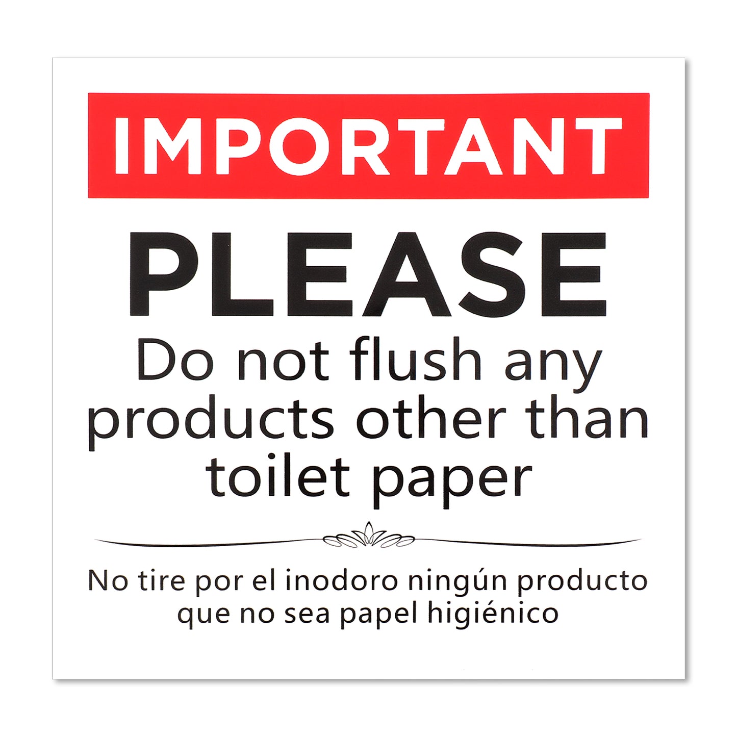 AOZUO 6Pcs Please Do Not Flush Stickers, 6"x 6" Do Not Flush Any Products Other Than Toilet Paper Sign Bathroom Sign No tire por el inodoro ningún producto que no sea papel higiénico