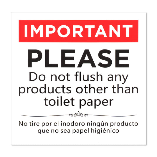 AOZUO 6Pcs Please Do Not Flush Stickers, 6"x 6" Do Not Flush Any Products Other Than Toilet Paper Sign Bathroom Sign No tire por el inodoro ningún producto que no sea papel higiénico