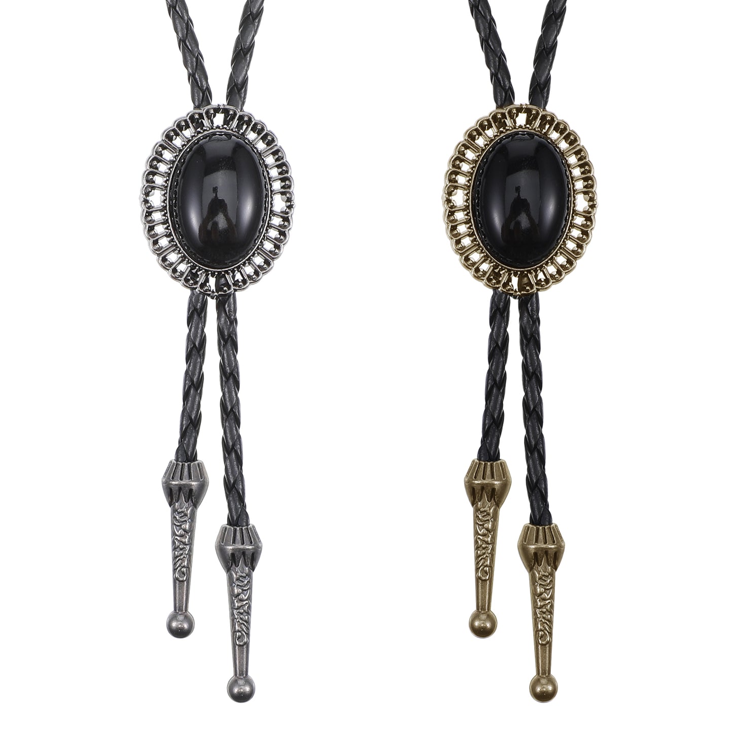 DOPENSPI 2PCS Cowboy Bolo Tie for Men, 2 Color Western Ties for Men Round Shape Bolo Necklace Handmade Cowboy Tie Accessories