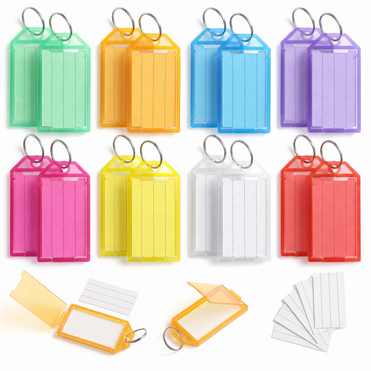 HJZHII 40Pcs Key Tags with Labels, Plastic Key Tags with Ring and Label Window 8 Colors Keys Rings & Keys Fobs with Split Ring for Name Pets Luggage USB Sticks