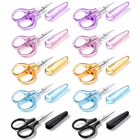 JJUNW 10 Pcs Small All Purpose Scissors, Stainless Steel Mini Detail Craft Scissors with Protective Cover for Paper Cutting, Scrapbooking, Crafting,Sewing (3.5")