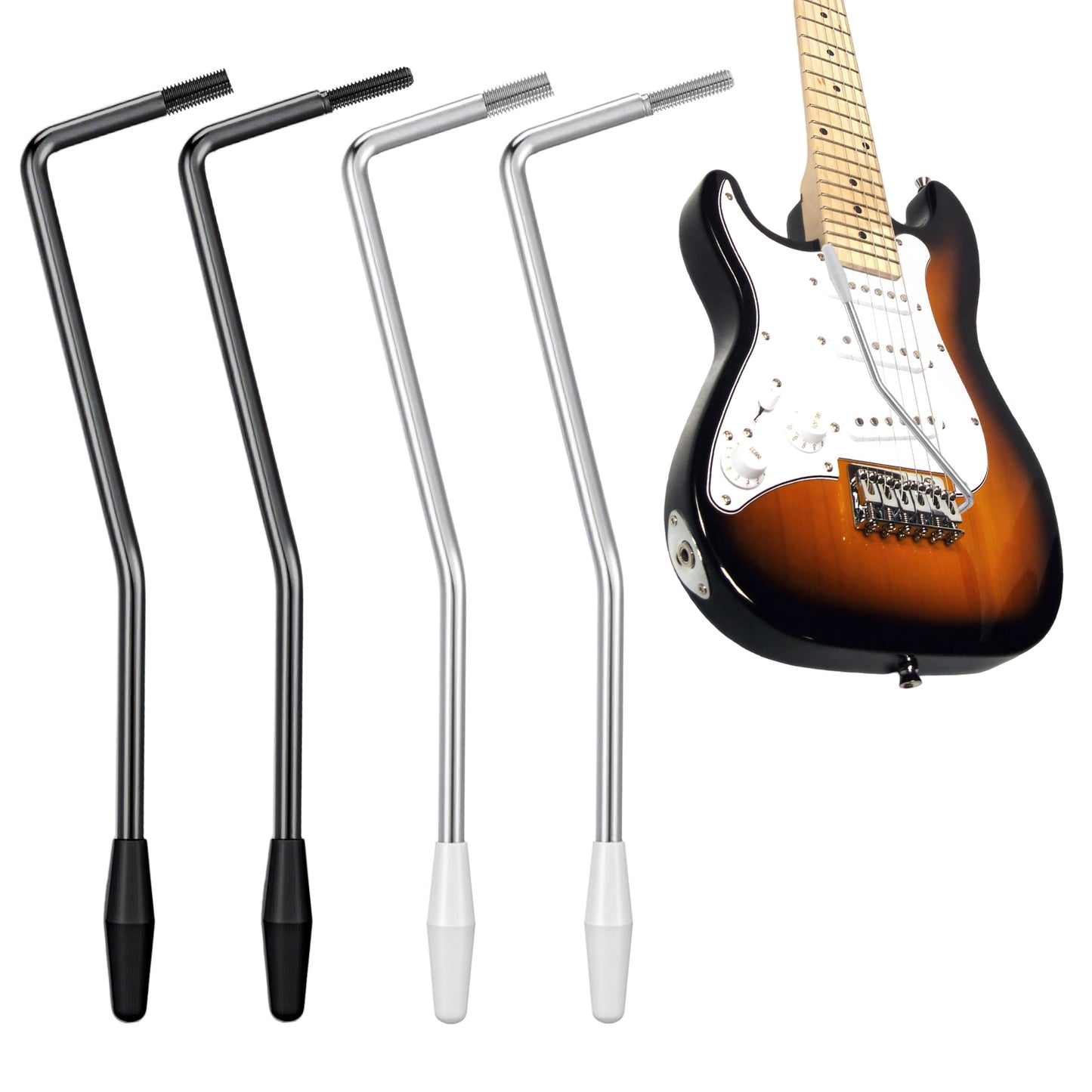 DOPENSPI 4 Pcs Electric Guitar Tremolo Arm, 6.5 Inch Whammy Bar Replacement Single Rocking Handle Black Silver Vibrato Stick for Guitar Parts