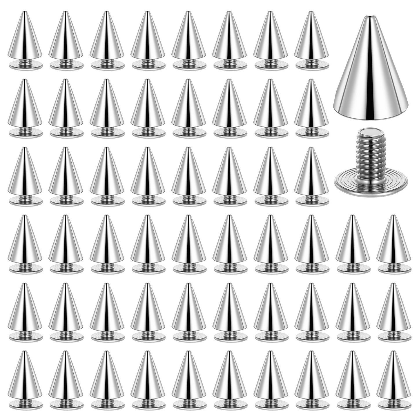 LXUEJIE 100 Pairs Cone Spikes Screwback Studs, Metal Punk Spikes Studs 10x 7mm Cool Spikes Rivet for Punk Rock Style Clothing Belt Shoe Bag Dog Collar DIY Leather Crafts