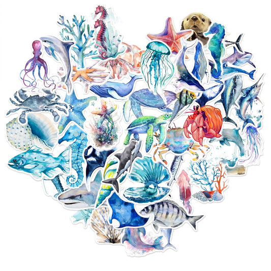 50Pcs Ocean Animals Stickers Fish Decals Under The Sea Marine Life Stickers