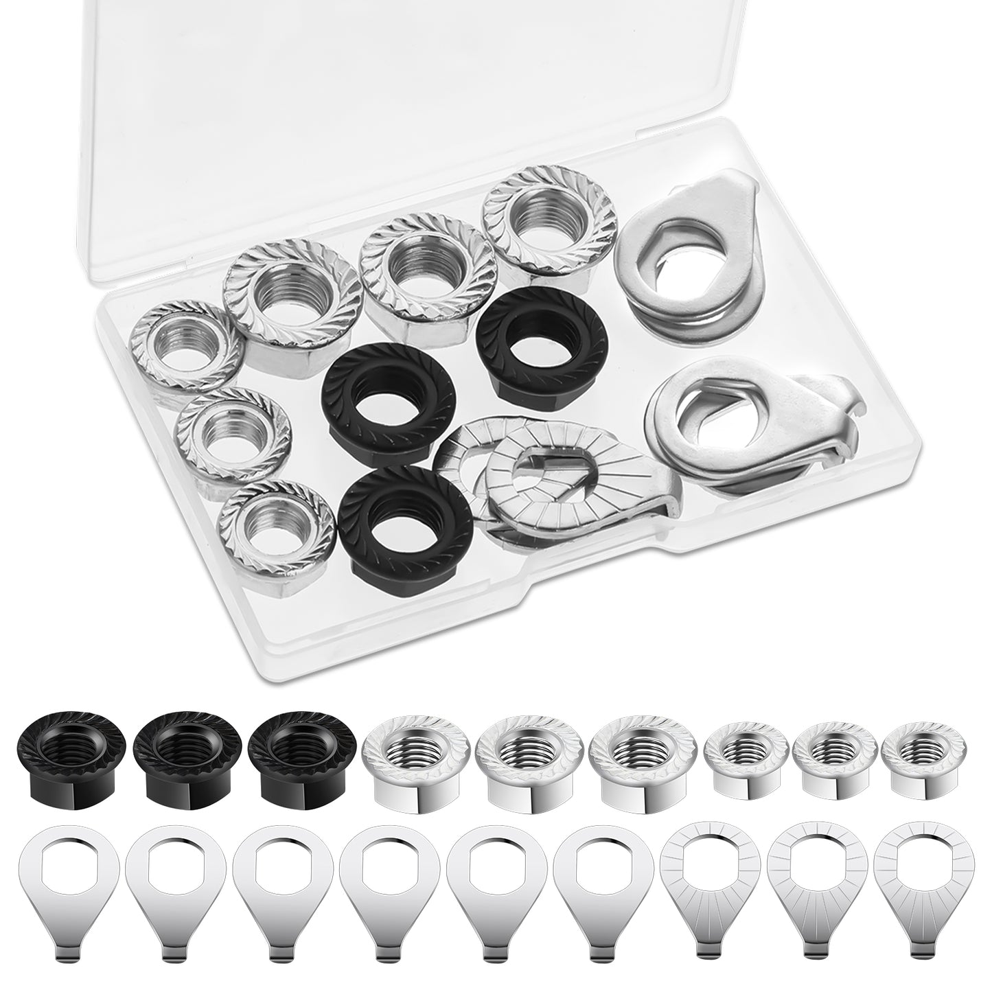 JIYIN 18 Pcs Bike Nuts and Safety Washers, M8 M9.5 M10 Bicycle Axle Nuts Kit, Mountain Bike Accessories Wheel Retaining Bicycle Hook Hub Parts for Front and Rear Bikes Wheel Mountain Road