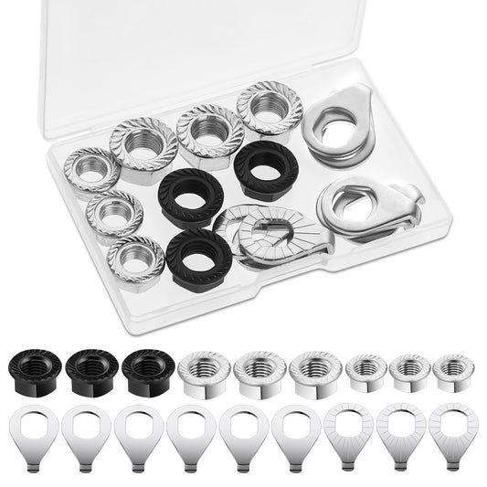 JIYIN 18 Pcs Bike Nuts and Safety Washers, M8 M9.5 M10 Bicycle Axle Nuts Kit, Mountain Bike Accessories Wheel Retaining Bicycle Hook Hub Parts for Front and Rear Bikes Wheel Mountain Road