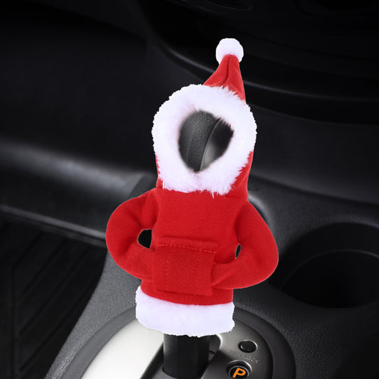JIEYAO 2 Pack Christmas Hoodie Car Gear Shift Cover, Xmas Auto Shift Knob Cover Decor Funny Car Shifter Knob Protector Red Mini Hoodie Shift Cover Interior Car Accessories