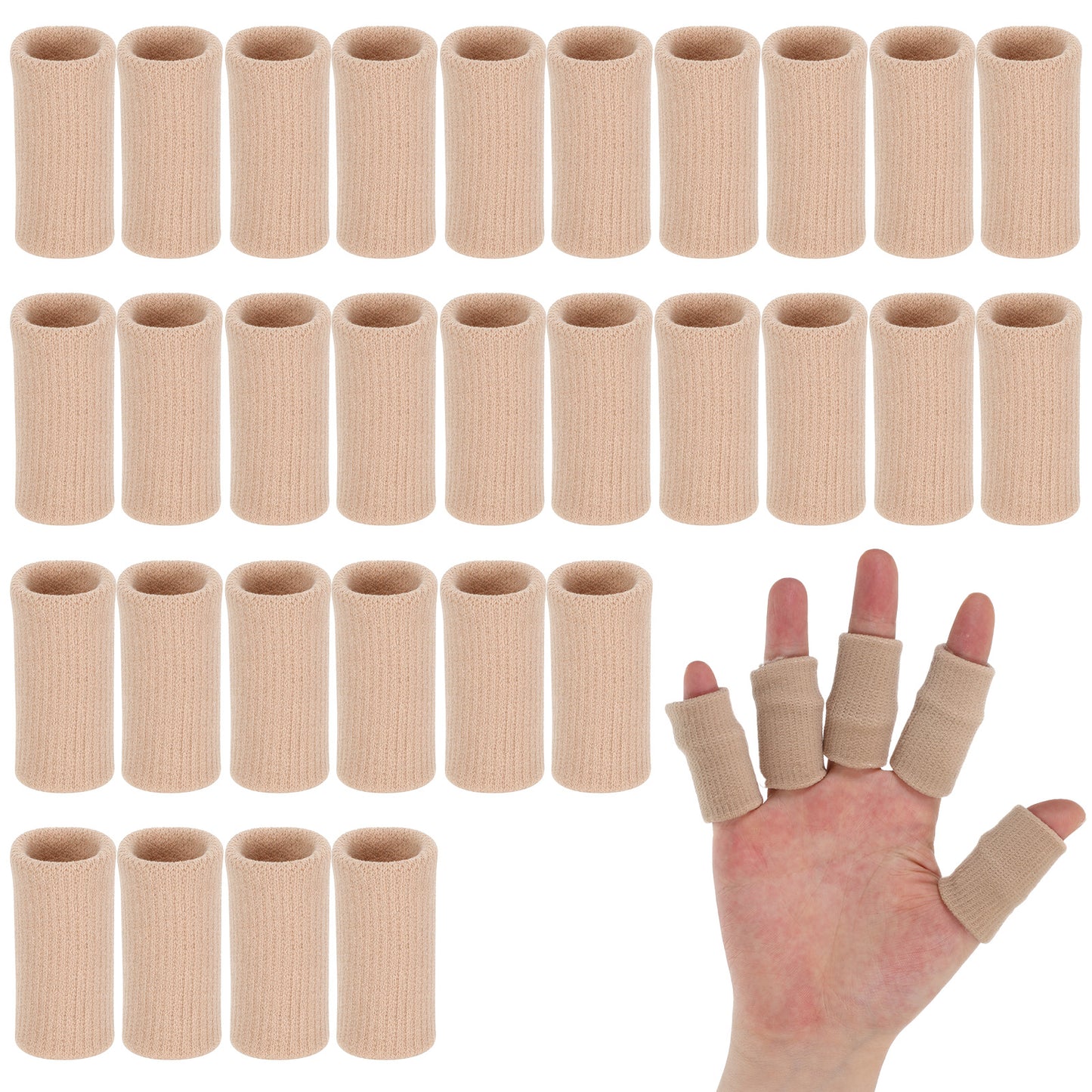 SULIKJHUI 30 Pcs Finger Sleeves for Arthritis, Elastic Finger Compression Sleeves Thumb Splint Support, Breathable Pain Relief Protector for Tendon, Joint and Arthritis, Sports Aid (Skin Tone)