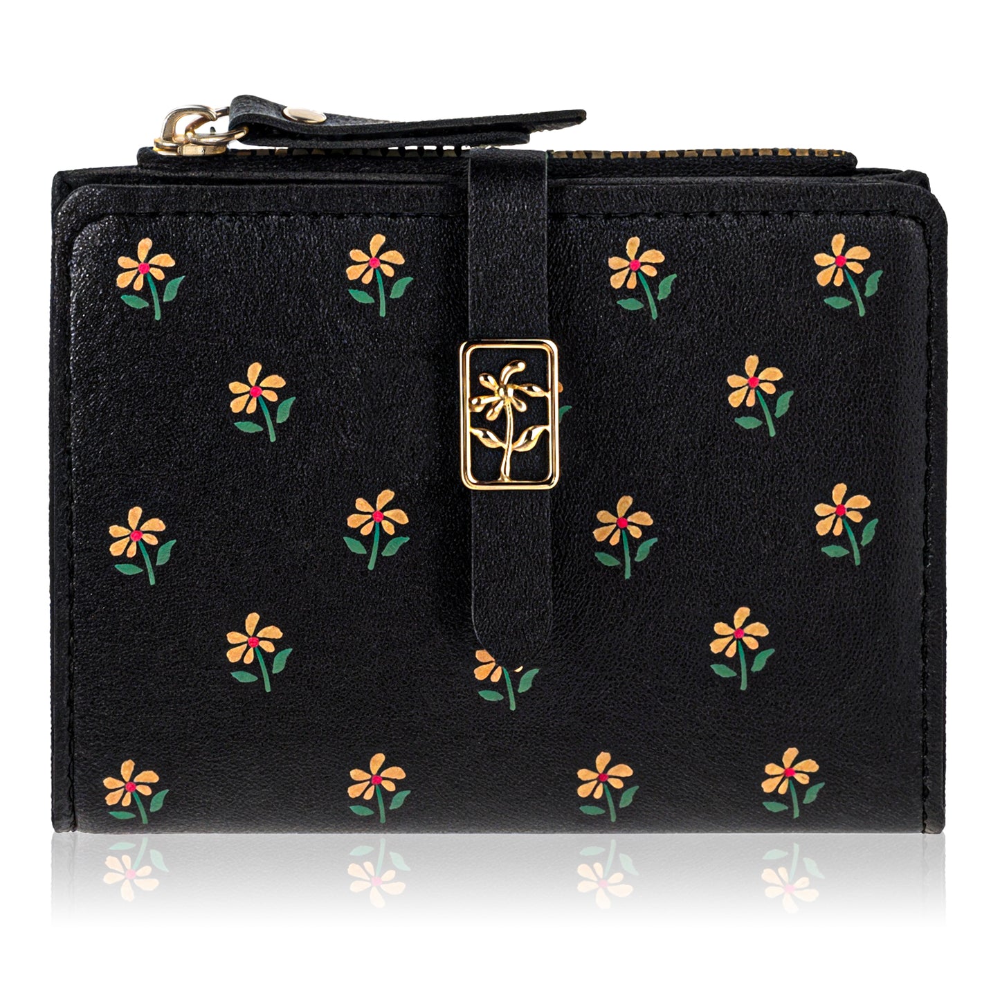 Molain Small Wallet for Women, PU Leather Bifold Compact Small Womens Wallet, Cash Wallet, Ladies Credit Card Holder 5 Card Slots, 1 Cash Slot, 1 ID Window, 1 Zipper Coin Pocket(Black)