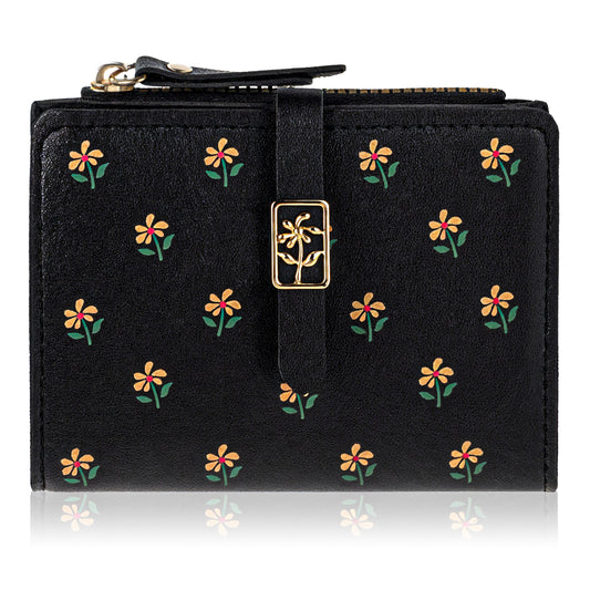 Molain Small Wallet for Women, PU Leather Bifold Compact Small Womens Wallet, Cash Wallet, Ladies Credit Card Holder 5 Card Slots, 1 Cash Slot, 1 ID Window, 1 Zipper Coin Pocket(Black)