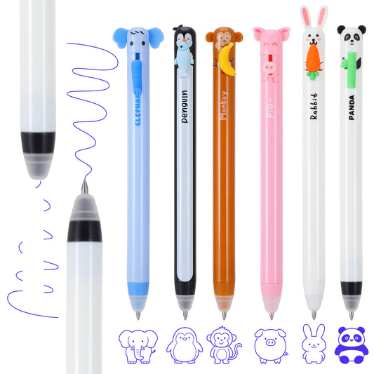Molain 6 Pcs Erasable Pens, Cute Animal Side-Press Gel Ink Pens, 0.7mm Blue Erasable Pen Set for Kids Adults, Novelty Writing Stationery for School Office Supplies, Easter Gift