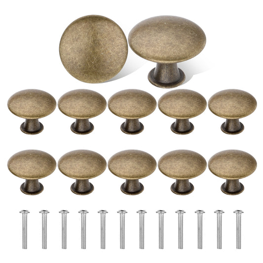 JJUNW 12 Pack Antique Brass Cabinet Knobs, Vintage Retro Drawer Knobs Round Knobs Drawer Handle Pulls with 12 Screws for Single Hole Nightstands Cabinet DresserHardware