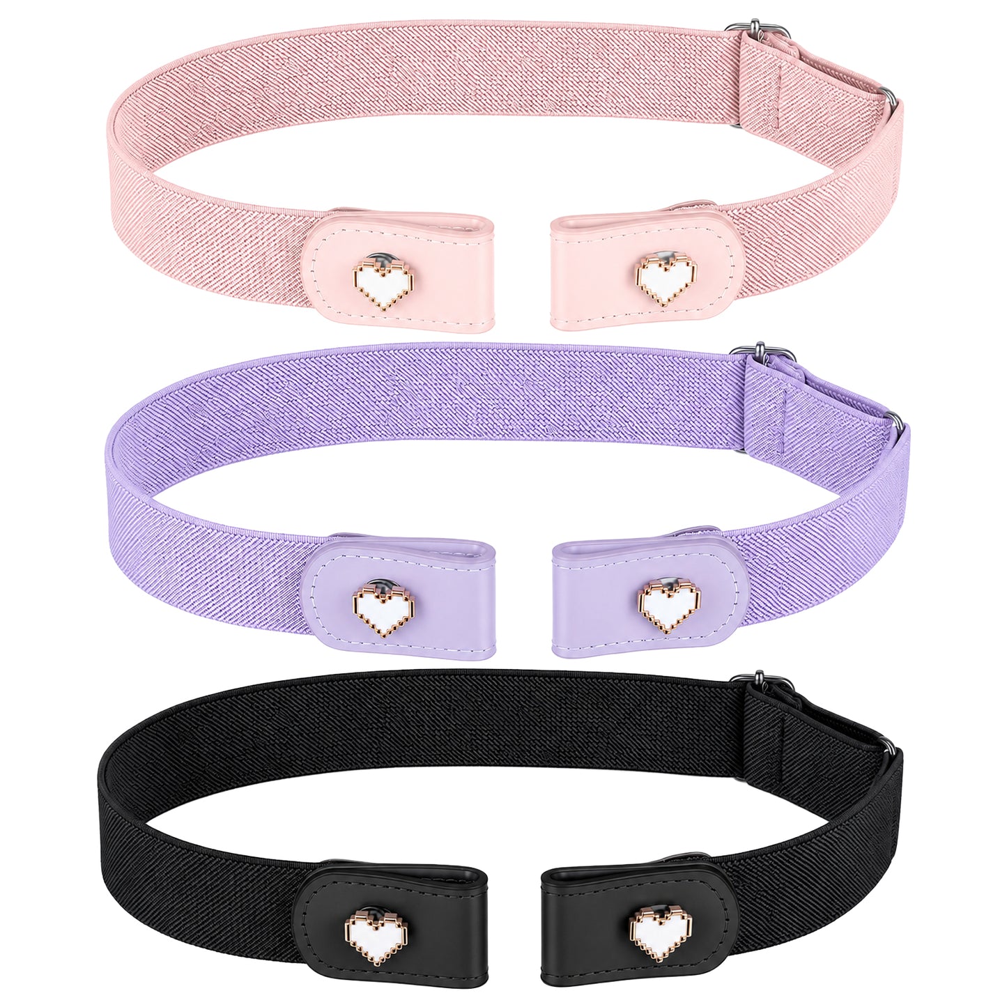 JIEYAO 3Pcs No Buckle Stretch Belts for Girls Comfortable Elastic Belts Adjustable Buckle Free Elastic Belt for Casual Pants Jeans