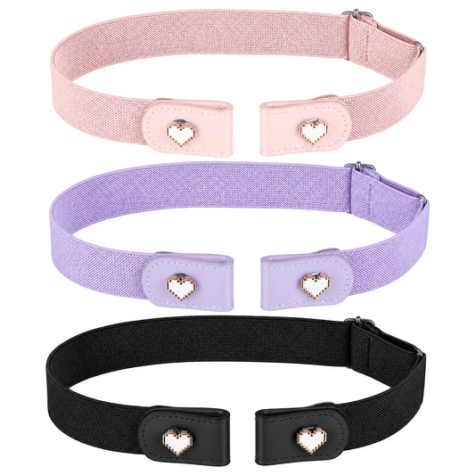 JIEYAO 3Pcs No Buckle Stretch Belts for Girls Comfortable Elastic Belts Adjustable Buckle Free Elastic Belt for Casual Pants Jeans