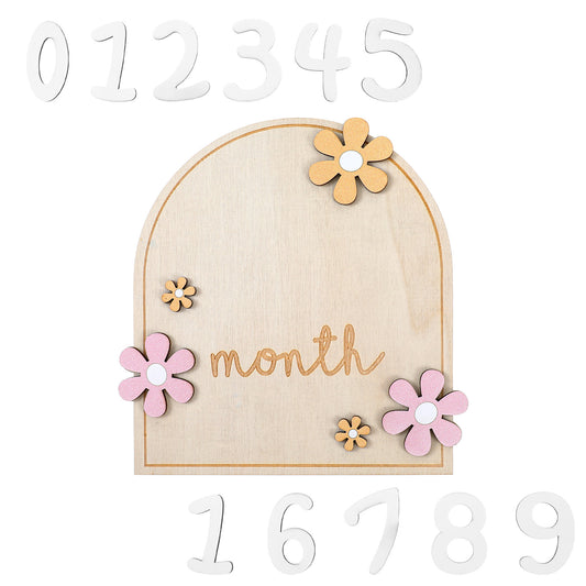 HJZHII Monthly Milestone Card, Baby Milestone Marker Newborn Wooden Announcement Signs with Adhesive Dots for Growth Record Baby Shower 0-12 Months Gender-Neutral Gift Celebration Board Keepsake