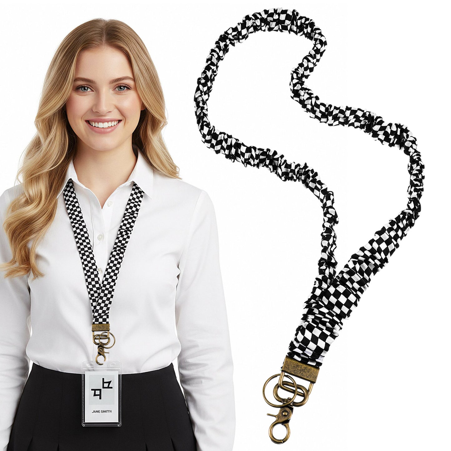 XLIUAX Elastic Scrunchie Lanyard for ID Badges, Retractable Stretchy Necklace Lanyard Cute Keychain Strap for Keys Wallet Purse Women Nurses Teacher Student Office, 18.5 Inch