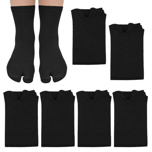 LXUEJIE 6 Pairs Tabi Split Toe Flip Flop Socks, Elastic Cotton Tabi Split Toe Socks Non Slip Ankle Socks with Toes for Women Men (Black)