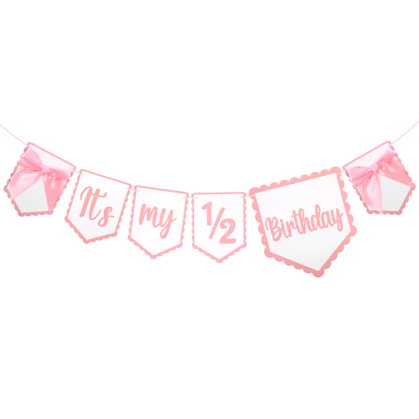 YUXMU 1/2 Birthday Girl Decorations, Half Birthday Banner for 6 Months Party Pink Bow Theme Backdrop with Gold Foil Letters Photo Booth Props