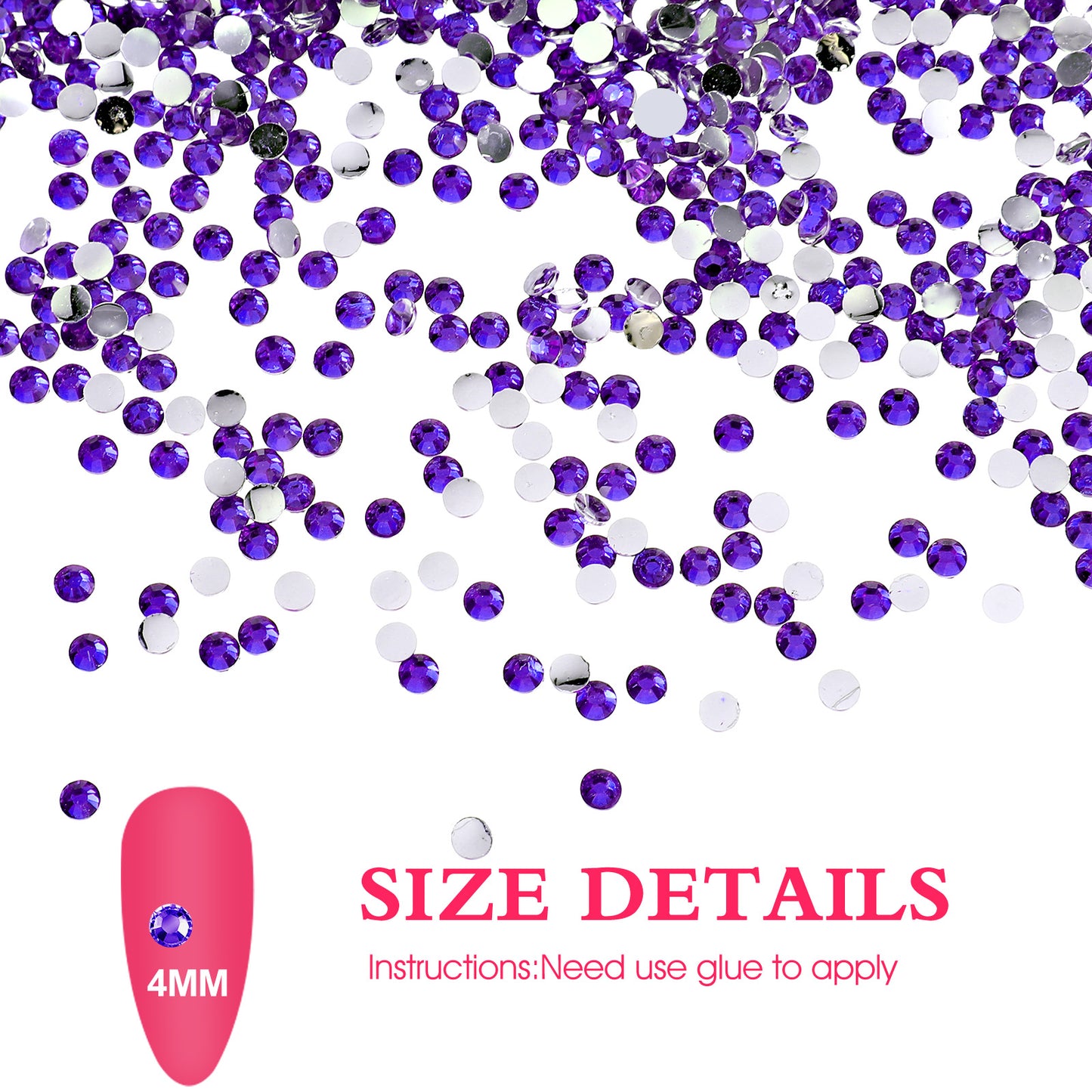 TIESOME 3000Pcs 4mm Resin Rhinestones, Glitter Sequins Embellishments Gemstones Hotfix Flatback Crystal Bling Diamonds for Nails, Clothing, Cups, Bottles, DIY Makeup Craft Decoration (Violet)