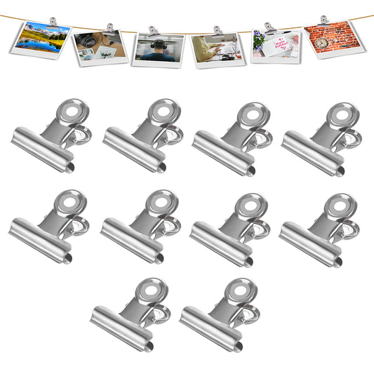 Molain 10Pcs Silver Binder Clips, 2 Inch(50mm) Metal Hinge Clips for Food Packages, Mini Picture Clips, Small Paper Clamps, Binder Clips, Photo File Paper Document Clip for Home and Office Supplies