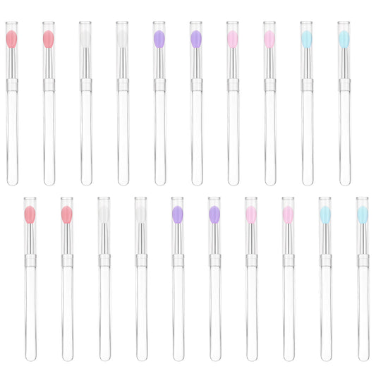 HJZHII 20 Pcs Silicone Lip Brushes, Reusable Balm Brushes with Cap Colorful Silicone Eyeshadow Applicators Concealer Brush Beauty Skin Care Tool Kits for Lipstick Gloss Cream