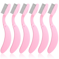 MBAIYO 6 Packs Foldable Eyelash Comb Separator, Folding Lash Comb Eyebrow Mascara Applicator Stainless Steel Teeth Lash & Brow Brush for Clump-Free Mascara Professional Makeup Tool(Pink)