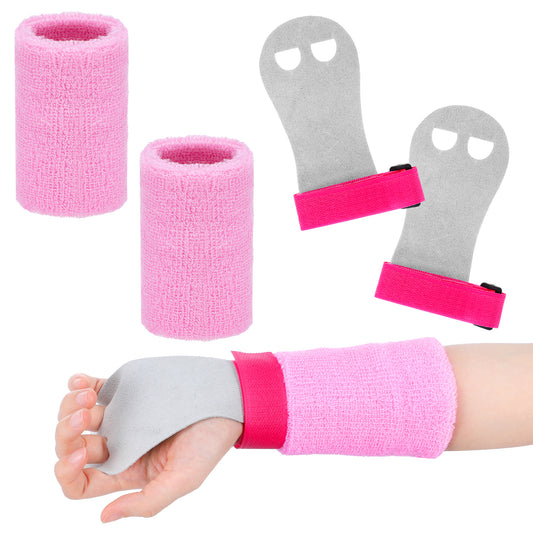 JIEYAO 2 Sets Gymnastics Hand Grips Wristbands Set, Gymnastics Accessories for Kids, Gymnastic Bar Palm Protection and Wrist Support Sports Equipment for Boys Girls Workout & Exercise(Pink)