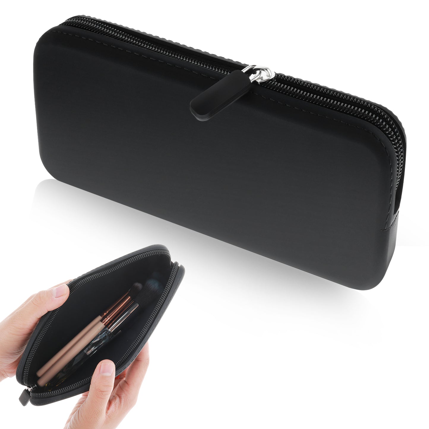 HJZHII Silicone Makeup Brush Holder, Travel Makeup Bag Portable Cosmetic Brushes Organizer with Zipper Closure Makeup Brush Pouch Anti Fall Out Makeup Tools Case for Travel Home Office(Black)