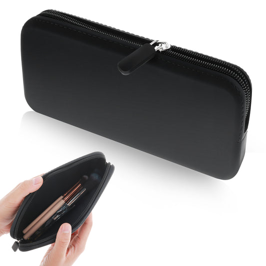 HJZHII Silicone Makeup Brush Holder, Travel Makeup Bag Portable Cosmetic Brushes Organizer with Zipper Closure Makeup Brush Pouch Anti Fall Out Makeup Tools Case for Travel Home Office(Black)