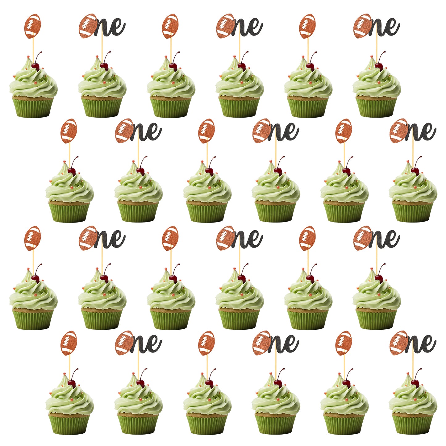 Andibro 24Pcs Football 1st Birthday Cupcake Toppers, Glitter Football Sports Theme Cake Decorations Baby Shower Party Supplies