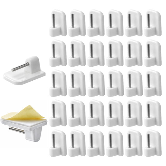 cobee 30Pcs Curtain Hooks, Net Curtain Hooks, Self Adhesive Window Light Hook Door Backhook, Nets Curtains Wire and Hook for Net Curtains Rod