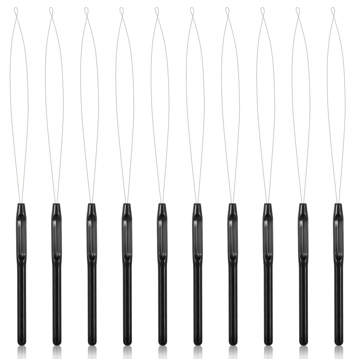 AOZUO 10 Pcs Hair Extension Loop Needle, Nano Beads Hair Extensions Threader Pulling Hook Tool Micro Loop Nano Beads Device Hair Extension Threader for Hair Feather Extensions(Black)