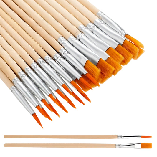 HJZHII 30 Pcs Nylon Hair Paint Brushes Set, Artist Paint Brush Flat Art Brush Round Pointed Tip Paintbrushes Face Art PaintBrushes for Watercolor Oil Acrylic Craft Painting Figurines Drawing