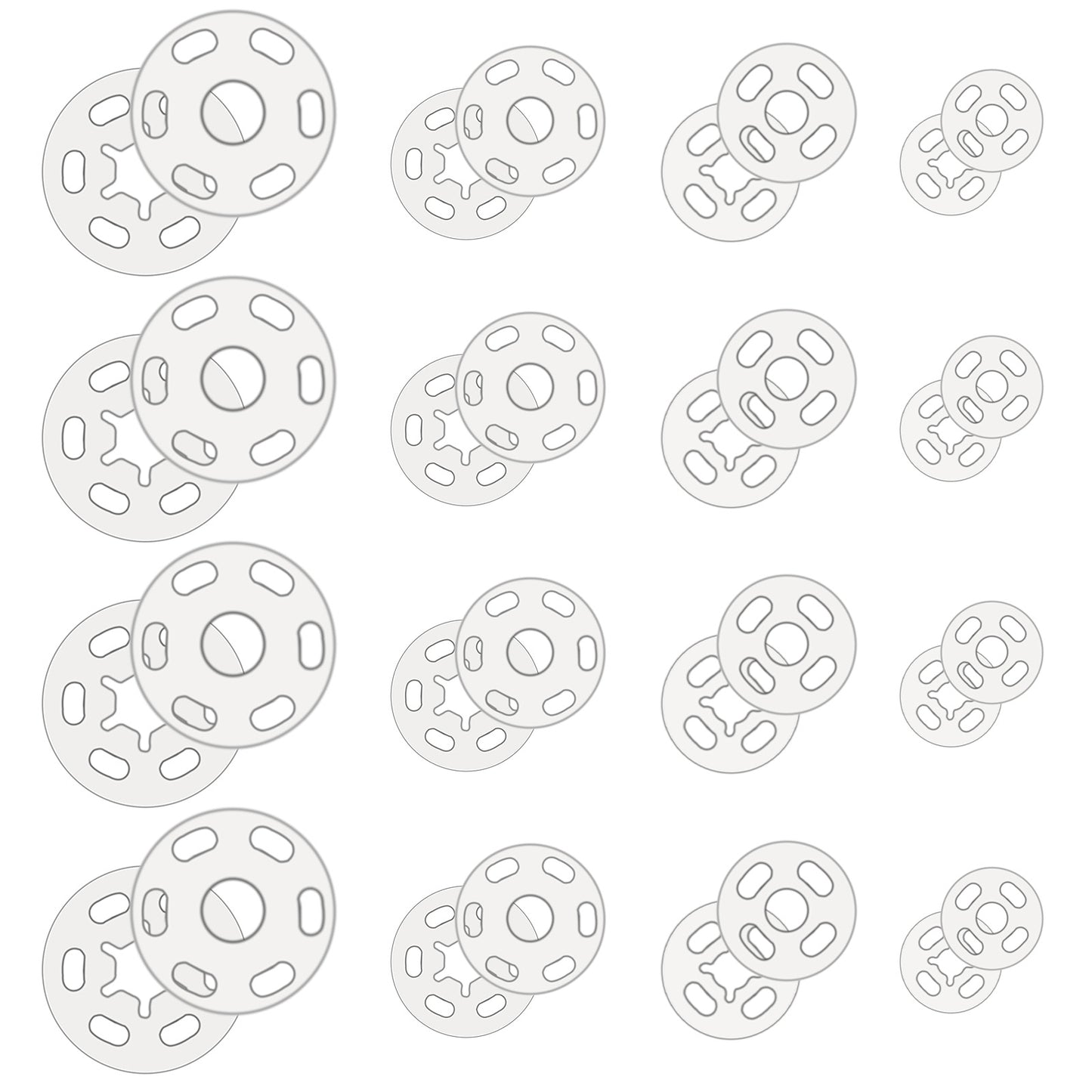Bewudy 120 Sets of Plastic Sew-on Snap Buttons, Clear Snaps for Sewing, Fasteners Buttons Invisible Sewing Snap Buttons for Sewing Shirts Sewing Clothing DIY Craft, 7mm 10mm 15mm 20mm