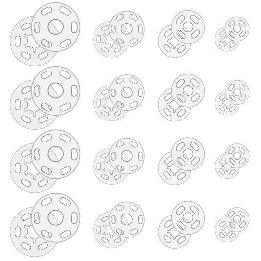 Bewudy 120 Sets of Plastic Sew-on Snap Buttons, Clear Snaps for Sewing, Fasteners Buttons Invisible Sewing Snap Buttons for Sewing Shirts Sewing Clothing DIY Craft, 7mm 10mm 15mm 20mm