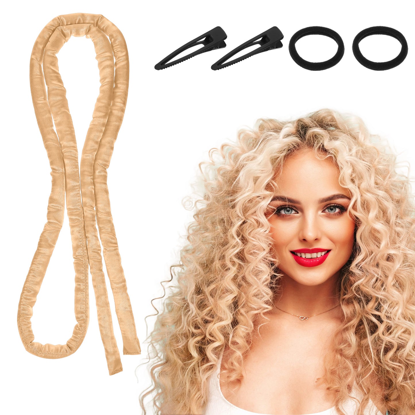 XLIUAX Heatless Curls Overnight Headband, Heatless Curling Rod Headband, Soft Hair Rollers for Short Long Hair No Heat Overnight Curls with Thin Curlers to Sleep In Lazy Natural Soft Wave DIY(Gold)