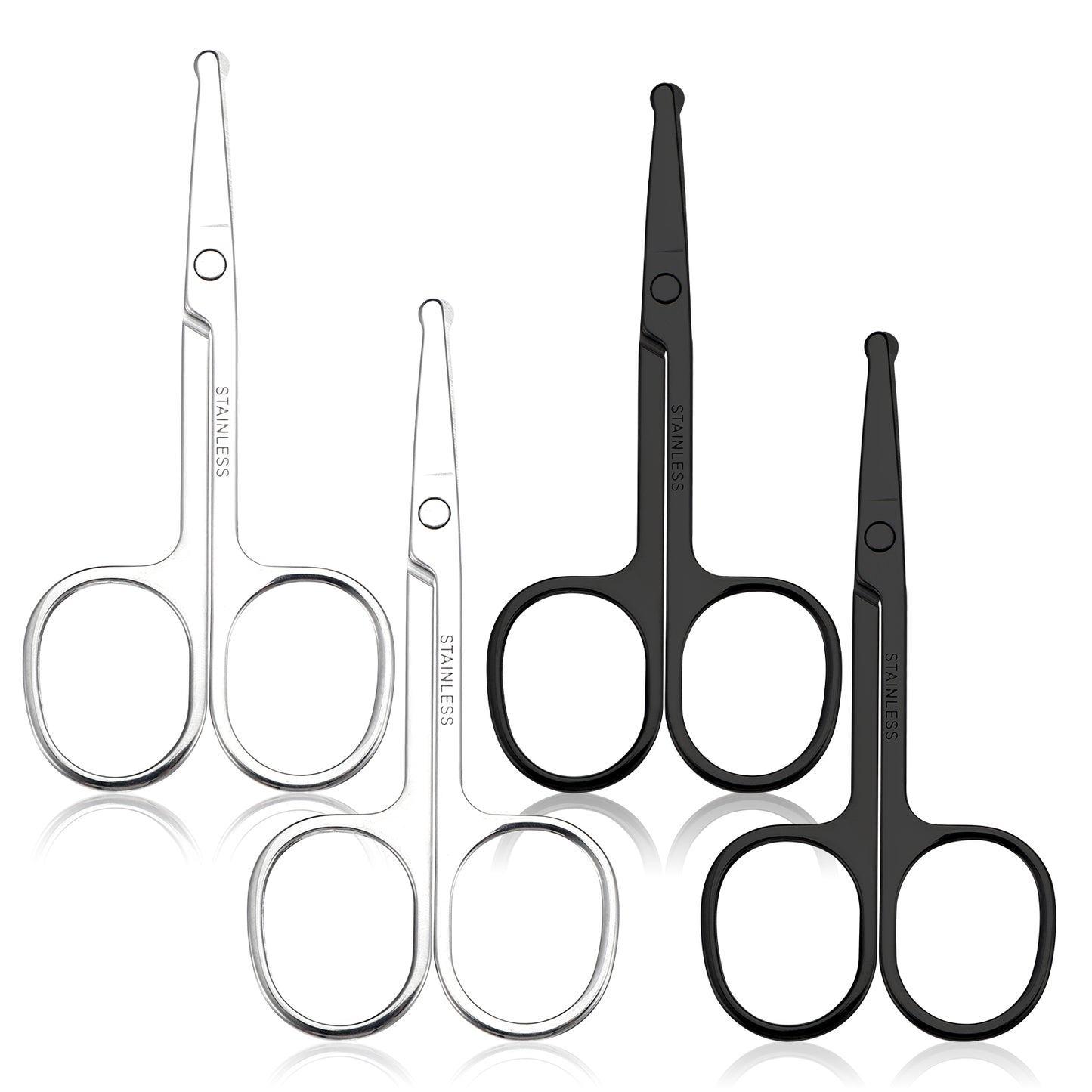 XLIUAX 4 Pcs Nose Hair Scissors, Rounded Tip Eyebrow Scissors Stainless Steel Blunt Tip Trimmer Will Not Hurt The Nasal Cavity for Nose Eyebrow Eyelashes Trimming Mustache Beard Grooming
